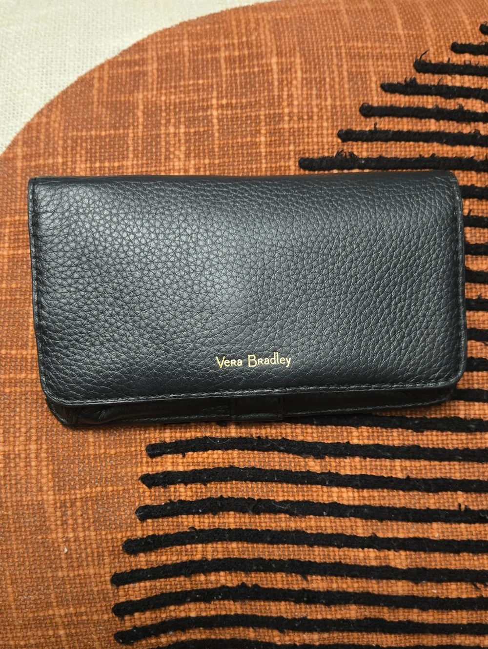 Vera Bradley Black Pebbled Leather RFID Phone Case Wallet 7'x4